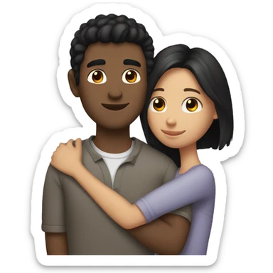 boyfriend with black hair and girlfriend with brown hair hugging sticker