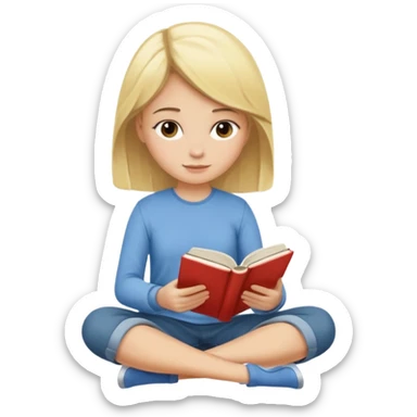 Blonde girl sitting down reading a book sticker