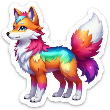 Vibrant multicolored Falvie-Fionbri-creature-sparkle-wolf-fursona, full body sticker