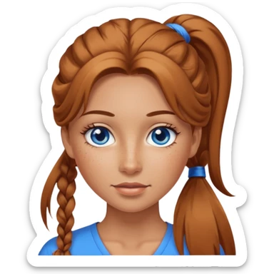 Attractive Woman with tan skin, blue eyes, wide face, freckles, and a long voluminous ponytail  sticker