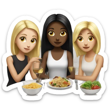 Girl with black hair sitting at dinner with two blonde friends sticker
