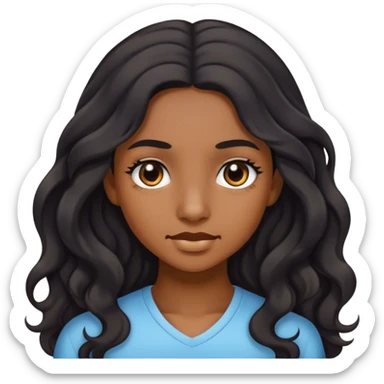 teen brown skin woman with long wavy hair that is black and black eyes sticker