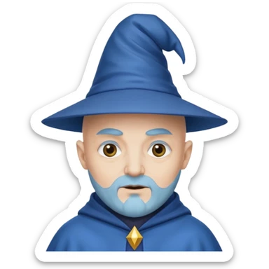 Now a wizard emoji, but still bald with no hat, neutral face, blue skin. sticker