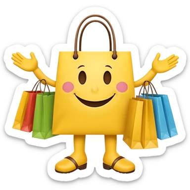 HAPPY SMILEY FACEWITH HANDS AND FEET EMOJI WITH SHOPPING BAGS IN EACH HAND sticker