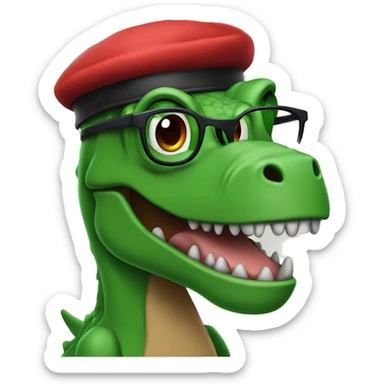 Green Trex wearing red beret and eyeglasses  sticker