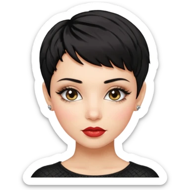 woman pixie cut textured black hair shiny lips , very pretty hazel eyes and  long long lashes sticker