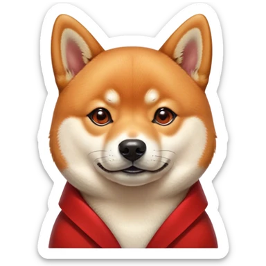 Cinematic Noble Shiba Inu Portrait Emoji, Poised and regal, with a compact, agile build and a well-groomed coat of vibrant red with a creamy underbelly, deep-set soulful brown eyes, Simplified yet sharp and sophisticated features, highly detailed, glowing with a soft, dignified glow, high shine, intelligent and spirited, stylized with an air of elegance, focused and attentive, soft glowing outline, capturing the essence of a watchful and confident companion, so majestic it feels as though it could prance out of the screen with effortless authority! sticker