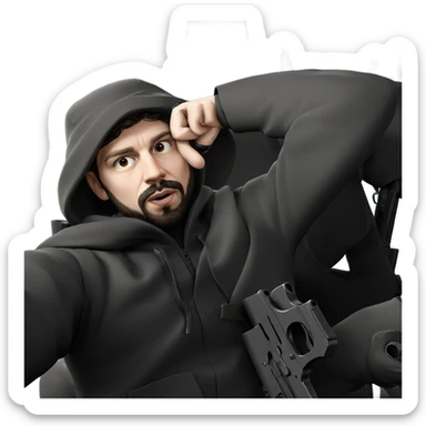 bearded boy with gun sticker