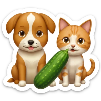 Köpekin yaninda kedi ikside hiyar yesin sticker