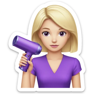 blonde woman with a purple Dyson hair dryer sticker