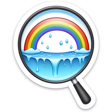 a magnifying glass with a rainbow river flowing through it sticker