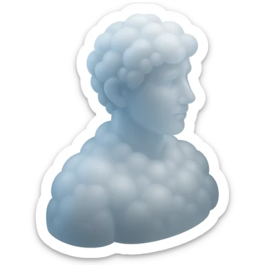 A person from the shoulders up, entirely composed of fluffy white convex clouds, looking to the left sticker