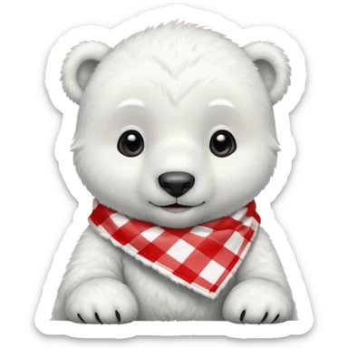 baby polar bear wearing a red and white checkered Neckerchief sticker