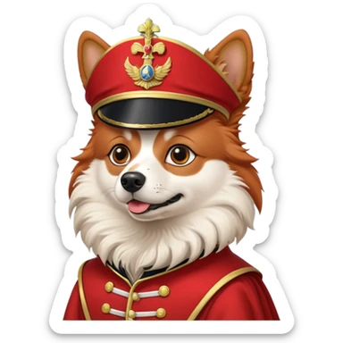 Red Spitz dog with emperor Napoleon’s disguise sticker