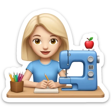 A 3D emoji with a apple Memoji style that the depicts a person who is learning to become a fashion designer as her highchool extended profile. She is young in a highschool age. She has items that are familiar with this job in the field. She is smiling normally sticker