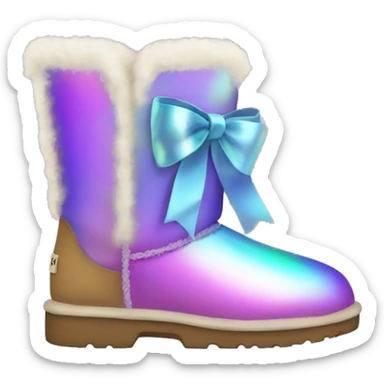 Pair of iridescent Ugg fur boots with ribbon bows. sticker