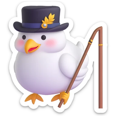 dove head novelty emoji with a cane and fancy hat, aristocratic look sticker