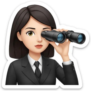a white woman with dark hair in a business attire looking into binoculars sticker