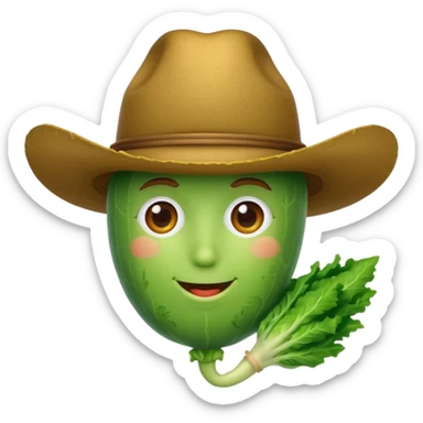 green vegetable with a top cowboy hat sticker