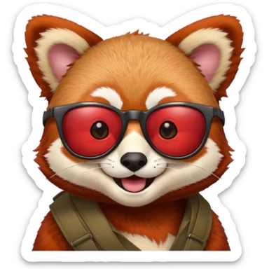 Make a logo of a red panda but instead of ginger fur, its fur is crimson red, and only the face, give the red panda shades and make it smile sticker