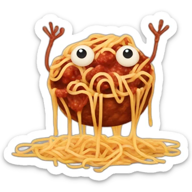 Spaghetti and meatballs, with a face arms and legs sticker