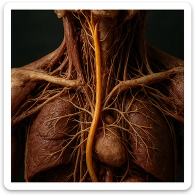 vagus nerve highlighted in an anatomical dissection, hyper realistic 4K style, realistic details, scientific atmosphere sticker