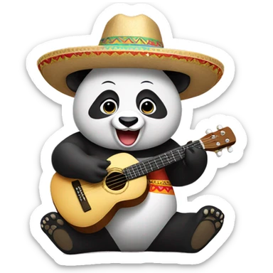 happy panda wearing sombrero playing ukulele sticker