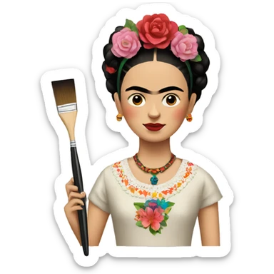 body frida kahlo kid with paintbrush sticker