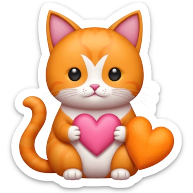 Gato naranja corazón rosa cuerpo entero kawaii sticker