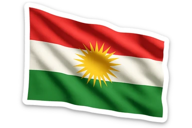 Kurdistan flag, waving effect, red, white, green horizontal stripes, yellow sun emblem in the middle, no text sticker