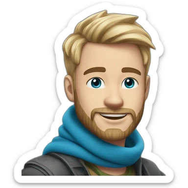 blond-guy-with-taper-fade,-straight-tiktok-guy-front-and-top-of-hair-and-dark-blonde-beard-and-blue-eyes-and-big-nose-and-scarf-on-the-middle-of-forehead sticker