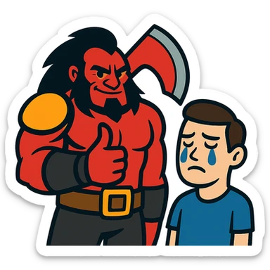 A cartoonish Dota 2 hero (like Axe) giving a thumbs-up to a player who never cries sticker