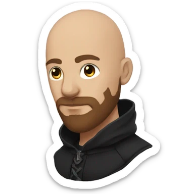bald human rogue with brown beard and black hood in love sticker