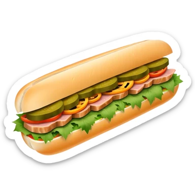 Cinematic Realistic B√°nh m√¨ Sandwich Dish Emoji, showcasing a crusty baguette filled with savory meats, pickles, and fresh herbs rendered with dynamic detail and appetizing lighting. sticker