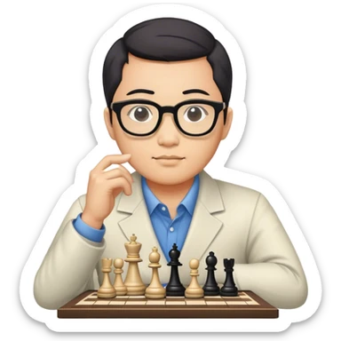 asian man with glasses playing chess sticker