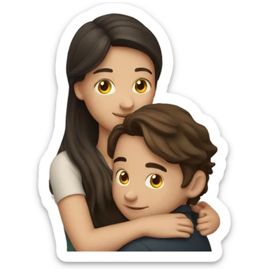 Brunette girl and boy hugging  sticker