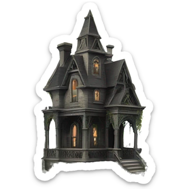 Romantically overgrown Haunting graveyard field Victorian mansion birdhouse  sticker