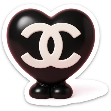 Chanel heart in vinyl figure style, glossy, black and white, with interlocking C's sticker