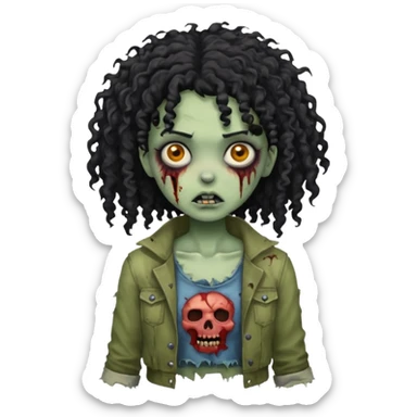 Black curly head girl zombie sticker