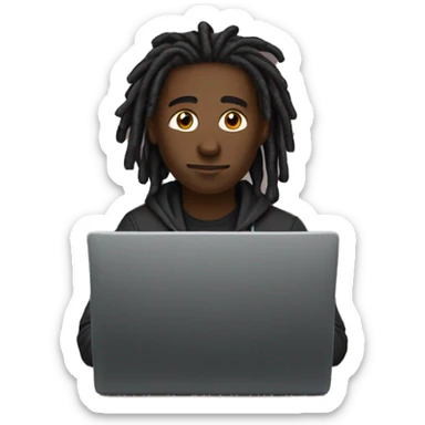 Black-guy-with-dreads-wearing-black-trackstuit-sitting-down-on-chair facing-foward-focused-on-laptop-computer- sticker