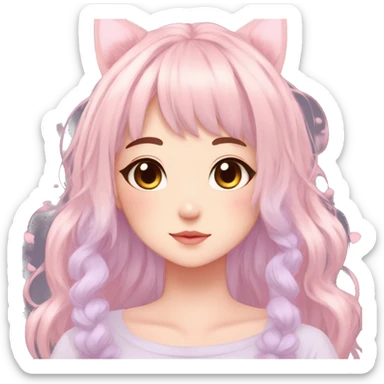 Gorgeous pastel anime girl with blushing face and hair garnitures and pretty hair and cat ears aesthetic trending style sticker
