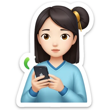  A chinese girl watching video on her phone while charging sticker