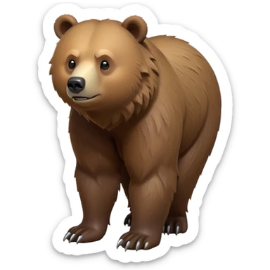 cinematic-[grizzly bear]-realistic-full-body-standing on all fours-emoji,-tail-tucked-close,-head-tilted-dramatically,-thick-[brown]-fur,-simplified-yet-realistic-focused-features,-highly-detailed,-glowing-with-an-almost-sarcastic-glow sticker