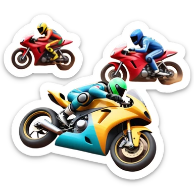 A sleek racing car and motorcycle speeding on a track, leaving a trail of dust behind. The scene captures the thrill of high-speed competition, with blurred motion and vibrant colors, highlighting the dynamic energy of motorsport. sticker