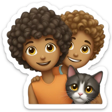cat sitting with a boy with curly hair sticker