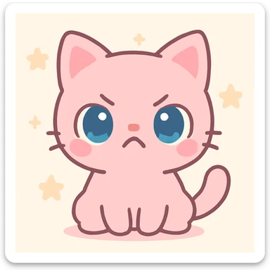 cute angry cat, kawaii style, big eyes, small paws, cartoonish, expressive face sticker