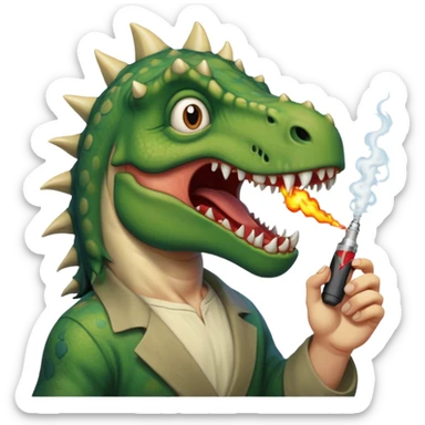 jesus has rabies and is also a dinosaur hitting a vape sticker