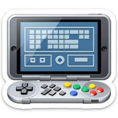 Professional icon for Game Design: a computer screen with a game interface, 3D models, pixel art, wireframe, and design tools like a grid and stylus. Gamepad. The icon should represent the technical and creative aspects of game development. Transparent background. sticker