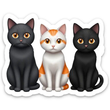 1 Black cat, 1 dark gray and white cat, and 1 orange cat, sitting  sticker