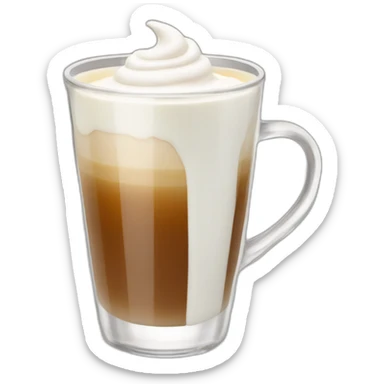 A cristal clear cup of speciality coffee with milk sticker